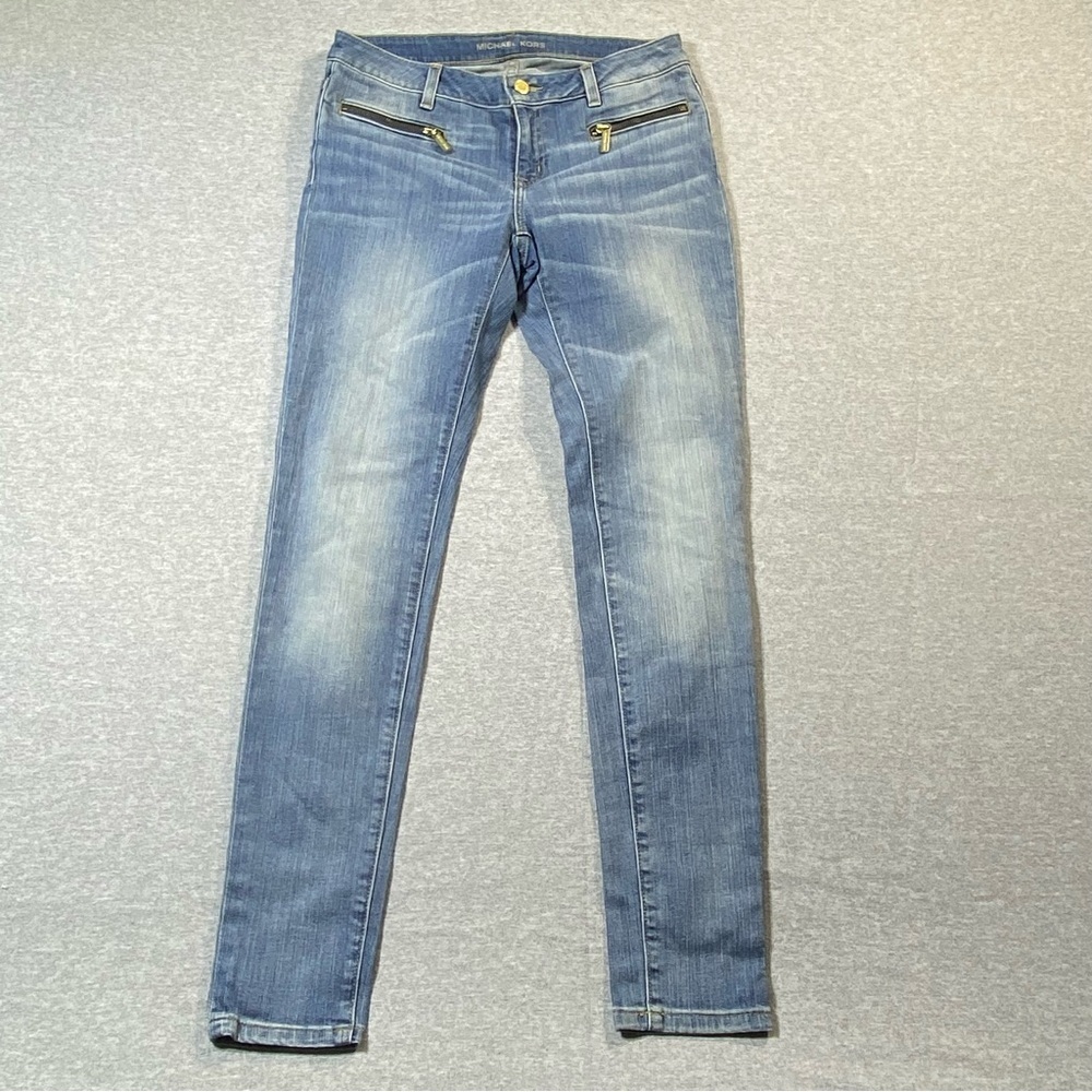 Michael Kors Izzy Skinny Jeans Women's 4 Blue Low Rise Zip Pocket Stretch Denim